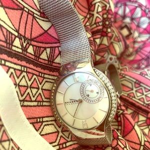 Skagen stainless steel and silver Swarovski® watch